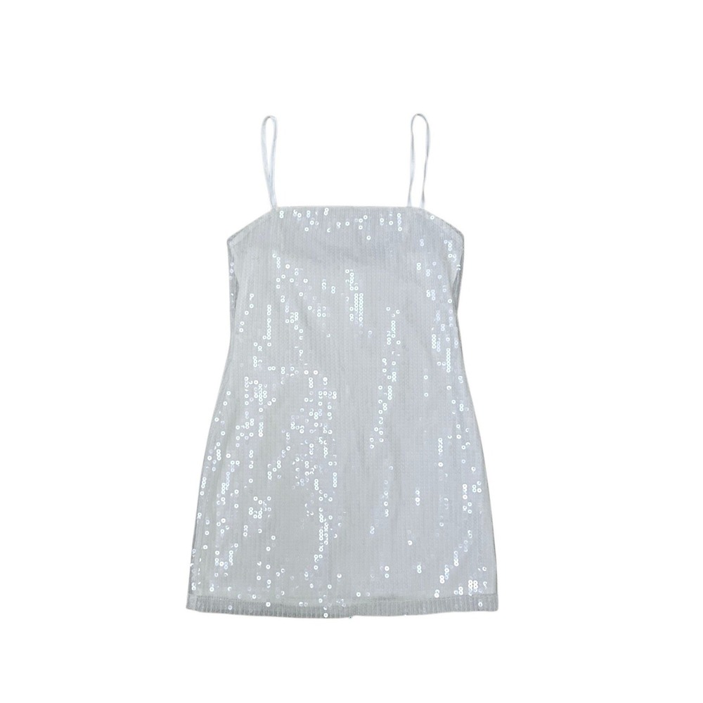 12th Tribe White Sequin Mini Dress Adjustable Spaghetti Straps Size Small NEW